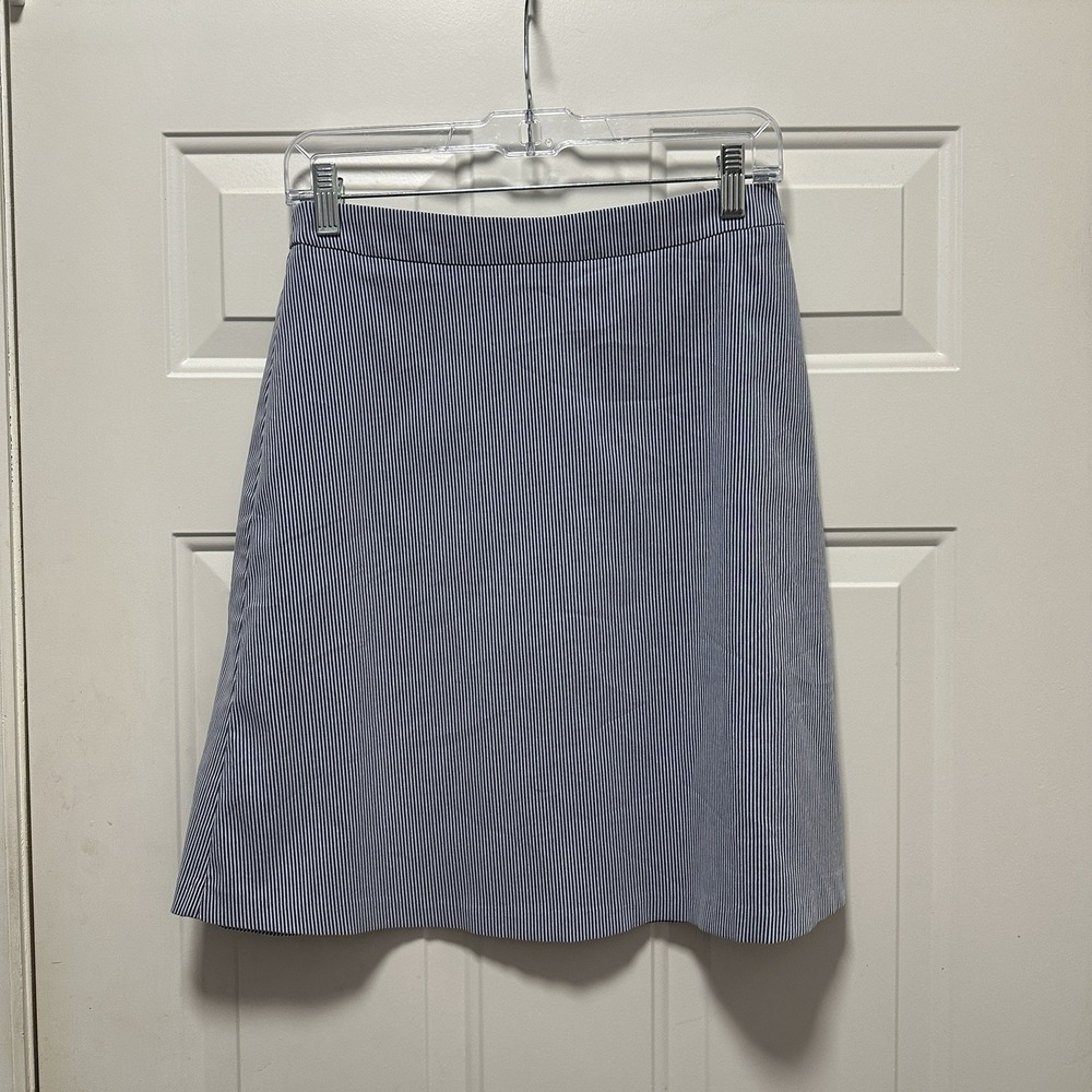 Margaret M Womens Small Blue White‎ Pinstripe A Line Skirt Pull On Stretch
